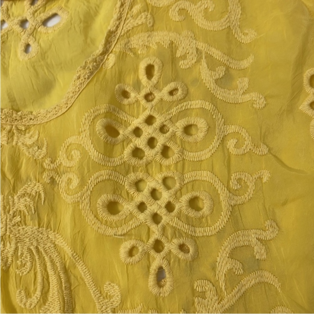 Johnny Was muted custard yellow silk top size L like new - Picture 11 of 11